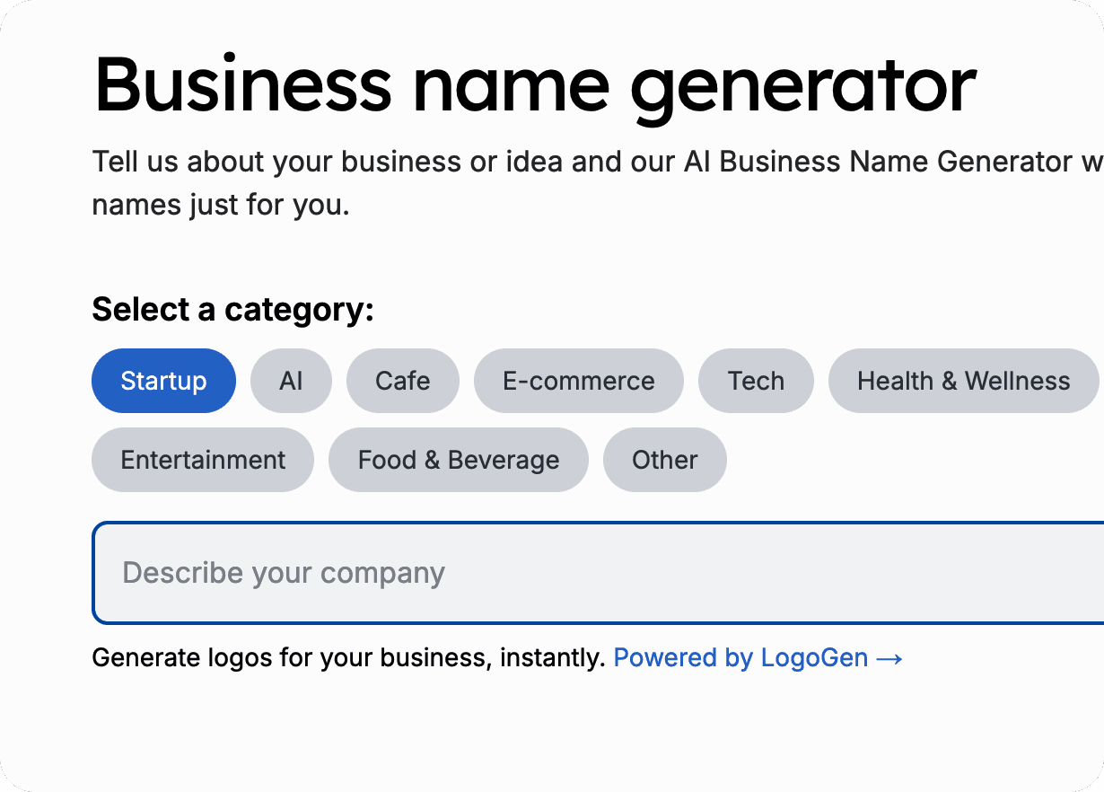 Business name generator interface